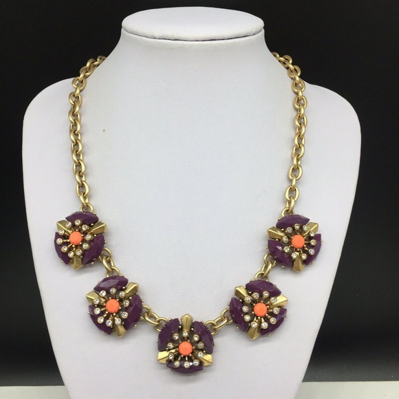 J. Crew Jewelry - J CREW Purple Flower Rhinestone Necklace JCREW